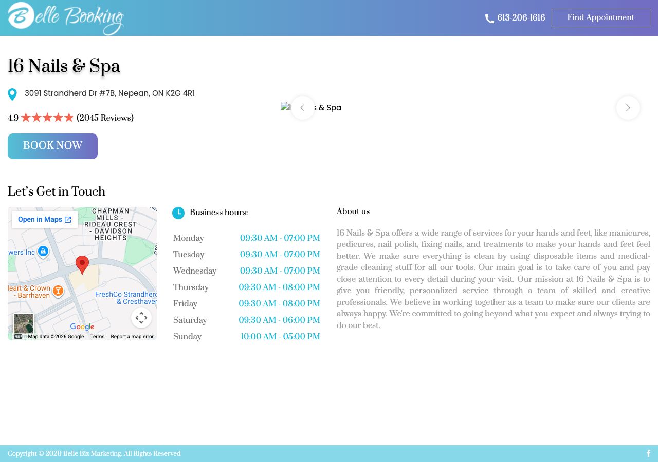 Homepage of 16 Nails & Spa