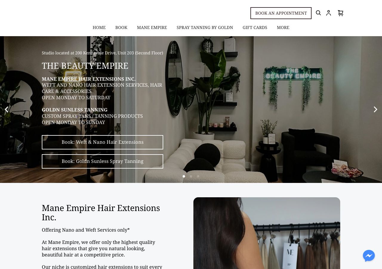 Homepage of Mane Empire Hair Extensions
