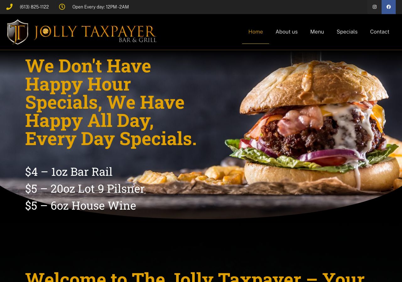 Homepage of The Jolly Taxpayer Bar & Grill